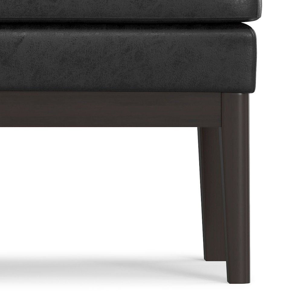 45 Inch Wide Mid Century Ottoman Bench In Distressed Black Vegan Faux Leather. Picture 3