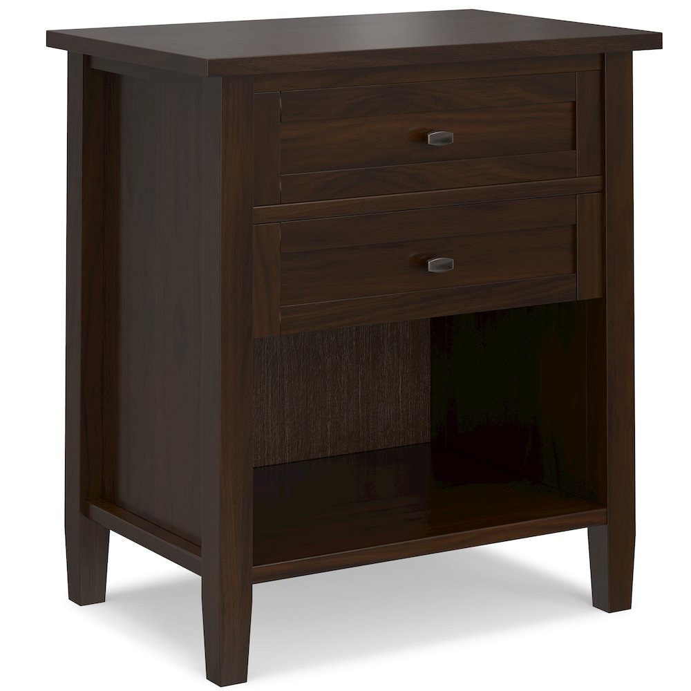 Warm Shaker Solid Wood 24 inch Wide Transitional Nightstand in Tobacco Brown. Picture 1