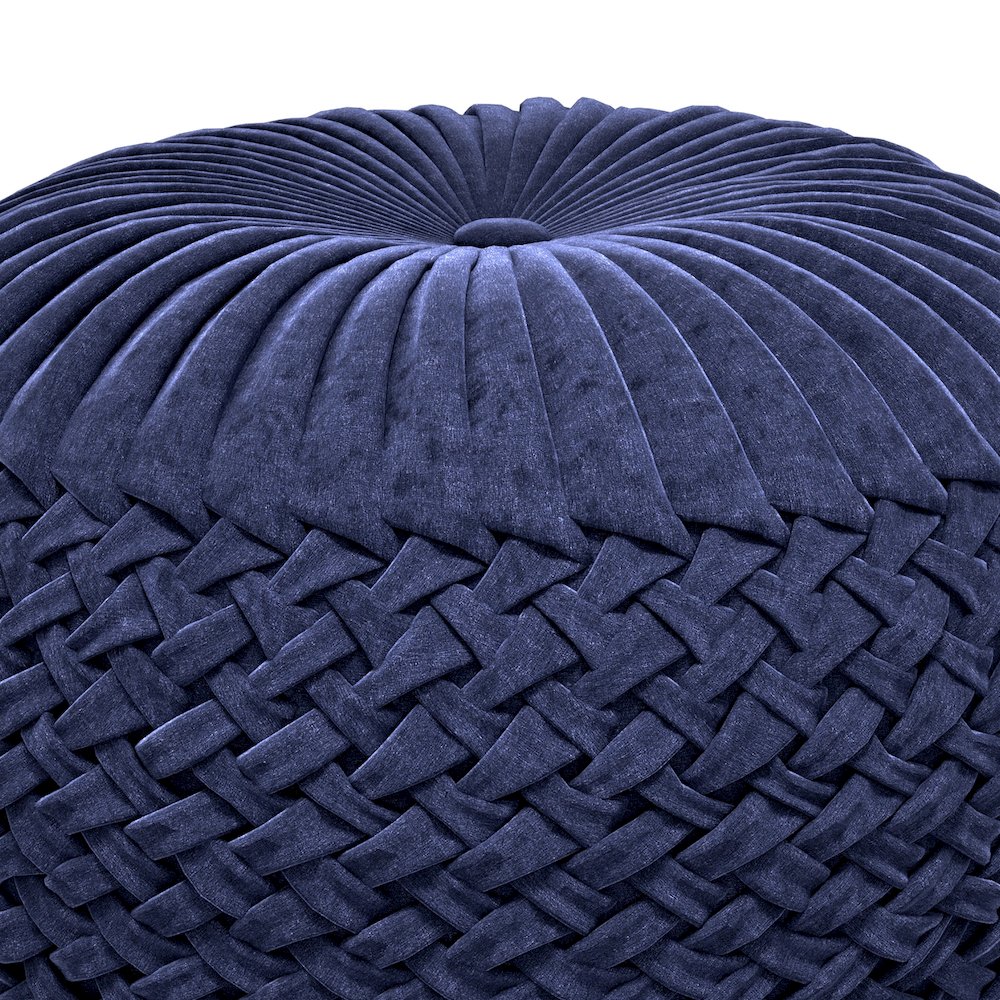 Grafton Velvet Round Pouf in Dark Blue Velvet Fabric. Picture 5