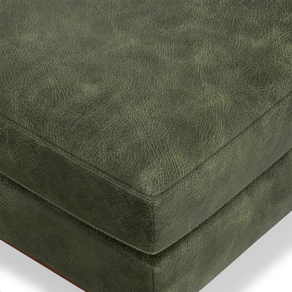 33 Inch Wide Mid-Century Modern Table Ottoman In Moss Green Genuine Leather. Picture 5