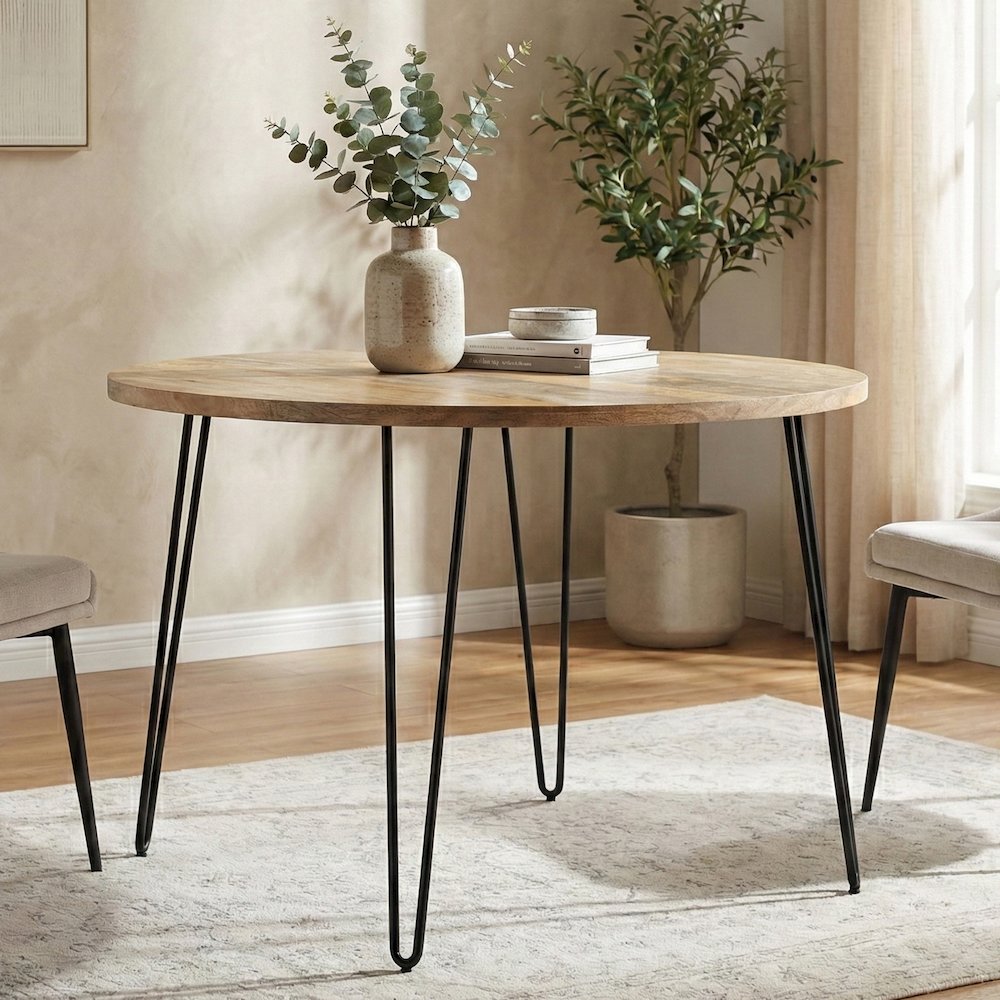 Hunter Solid Mango Wood 45 Inch Round Dining Table In Natural. Picture 2