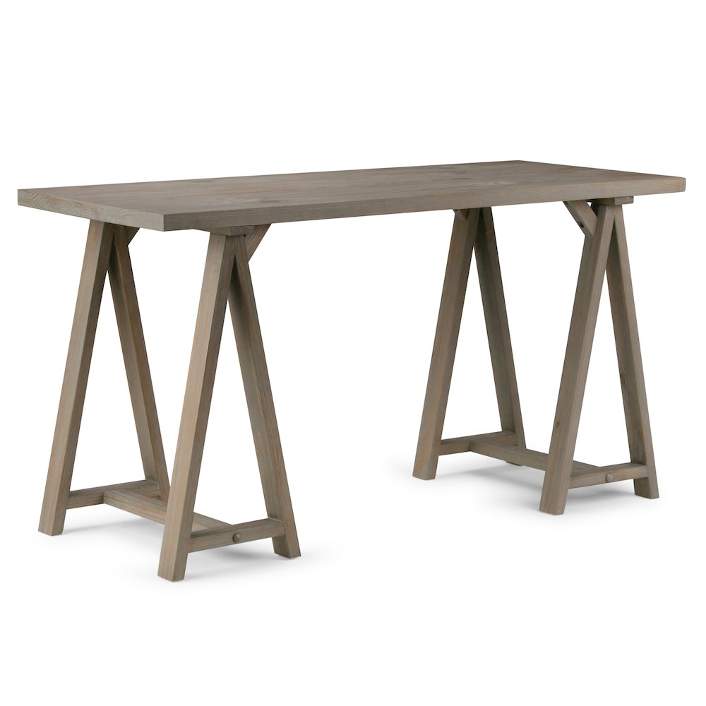 Solid Wood Modern Industrial 56 Inch Wide Writing Desk In Distressed Grey. Picture 1