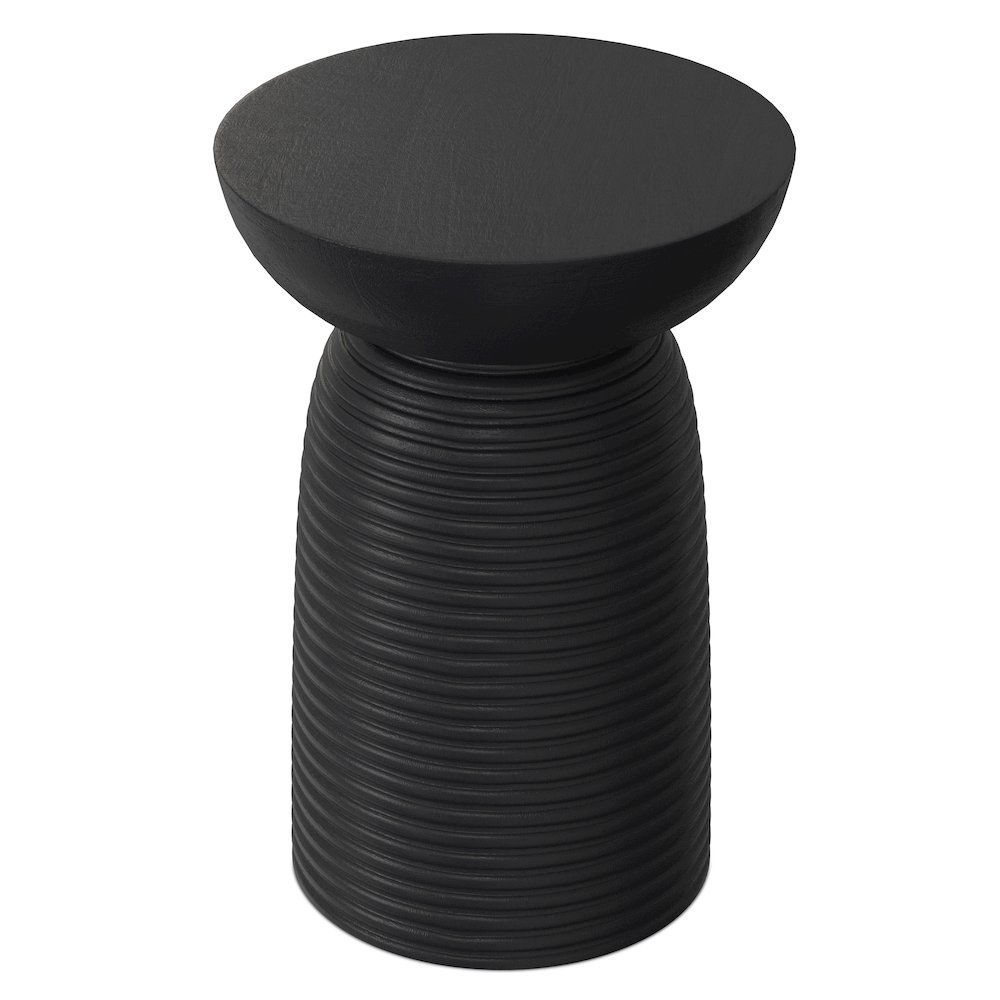 Boyd 13 inch Wide Solid Mango Contemporary Ribbed Accent Table in Black. Picture 4
