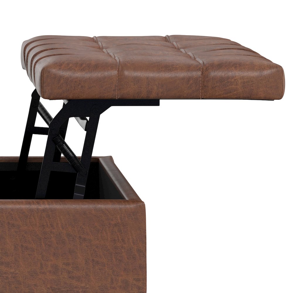 Mariah Lift Top Table Storage Ottoman in Distressed Saddle Brown. Picture 13