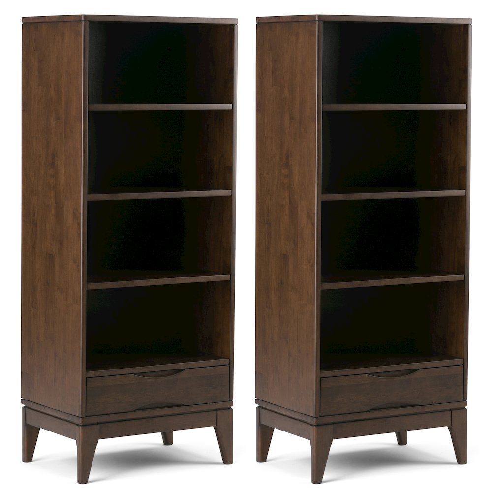 Harper 24 Inch Solid Wood 4 Shelf Bookcase In Walnut Brown (Set Of 2). Picture 1
