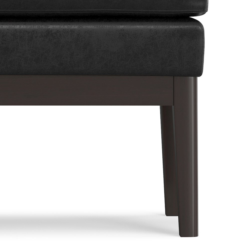 Mid Century Small Ottoman Bench In Distressed Black Vegan Faux Leather. Picture 3