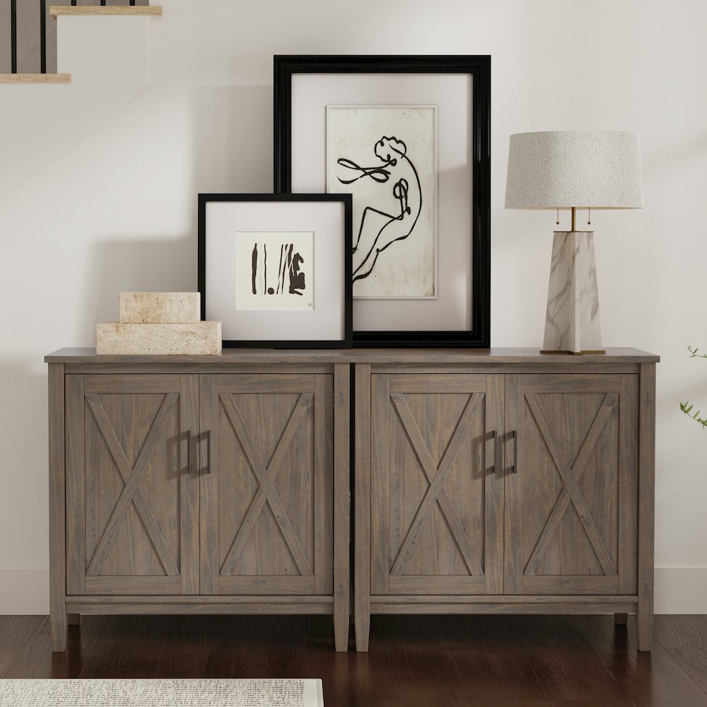 Ela Solid Wood 32 Inch Storage Cabinet In Smoky Brown (Set Of 2). Picture 7