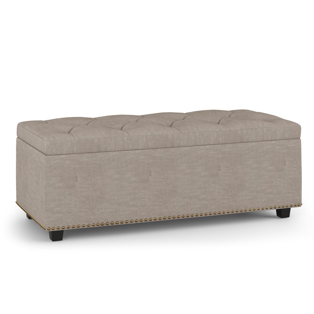 Hamilton Lift Top Rectangular Storage Ottoman in Natural Linen Look Fabric. Picture 1