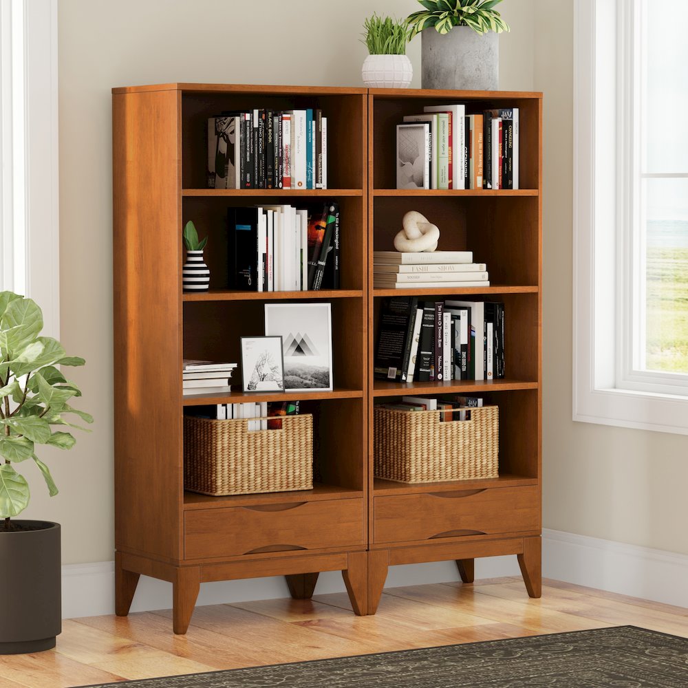 Harper 24 Inch Solid Wood 4 Shelf Bookcase In Teak Brown (Set Of 2). Picture 6