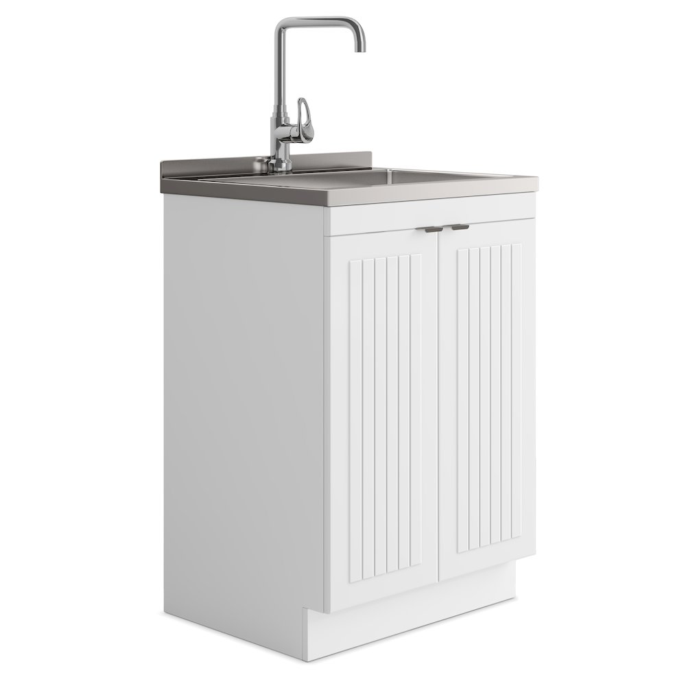 Murphy 24 Inch Laundry Cabinet With Faucet And Stainless Steel Sink In White. Picture 1