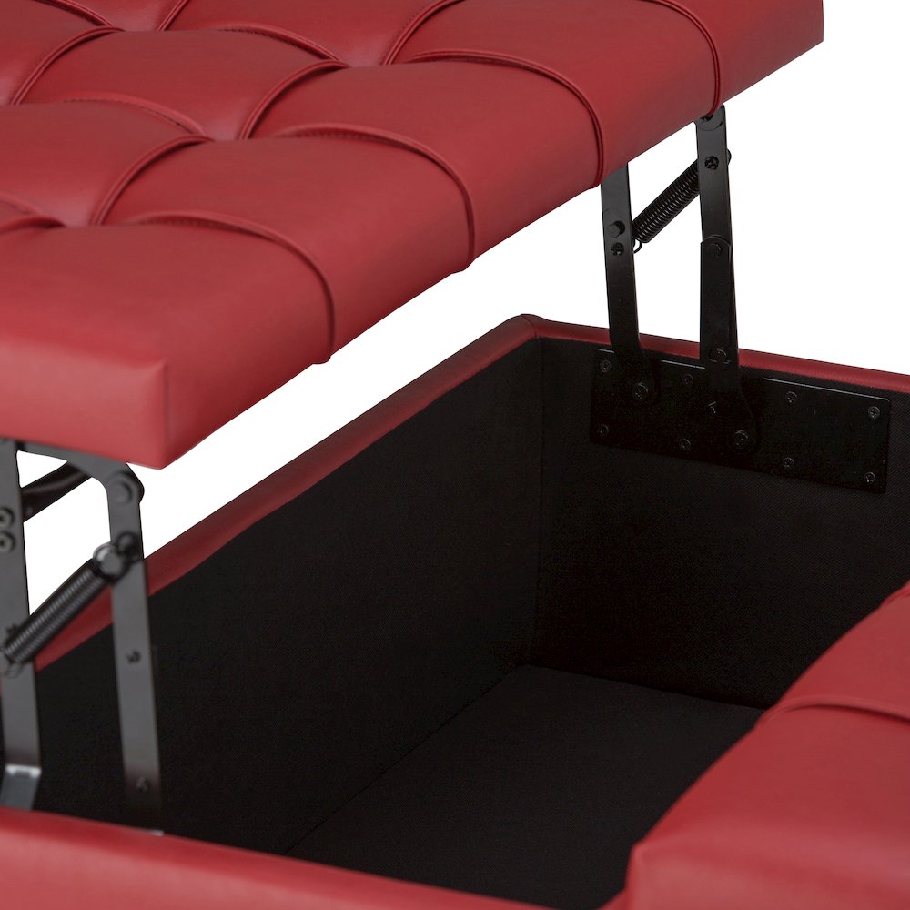 Harrison Coffee Table Storage Ottoman In Crimson Red Vegan Faux Leather. Picture 2