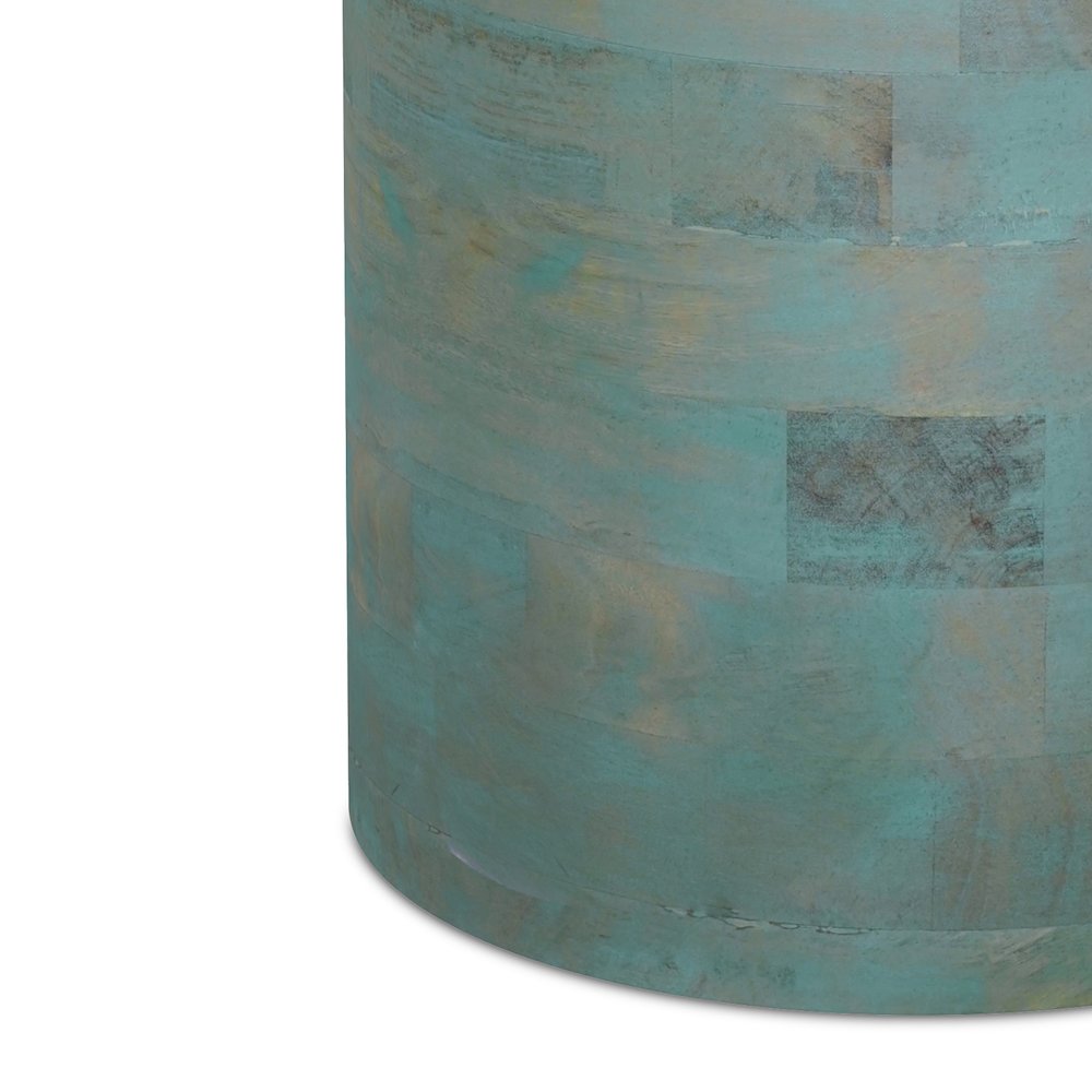 Haynes 16 Inch Wide Solid Mango Boho Accent Table In Teal Wash. Picture 5
