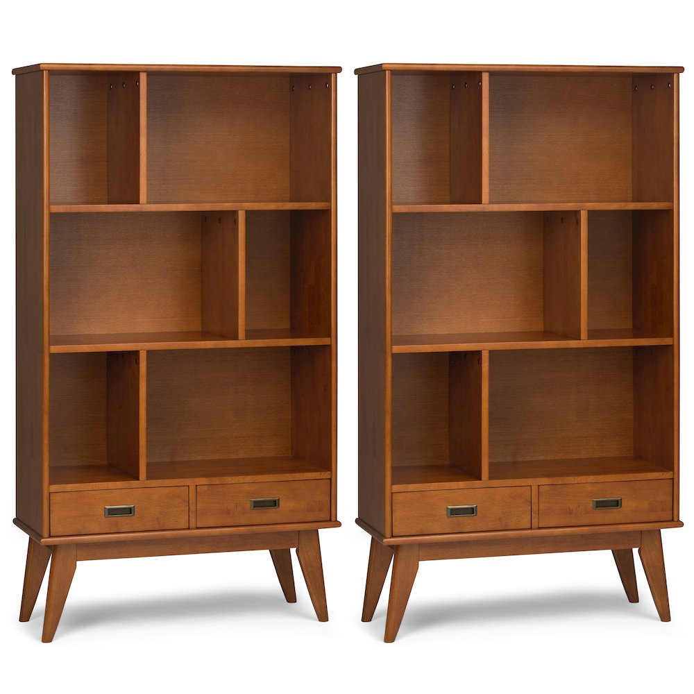 Draper 35 Inch Solid Wood 6 Cubbie Bookcase In Teak Brown (Set Of 2). Picture 1