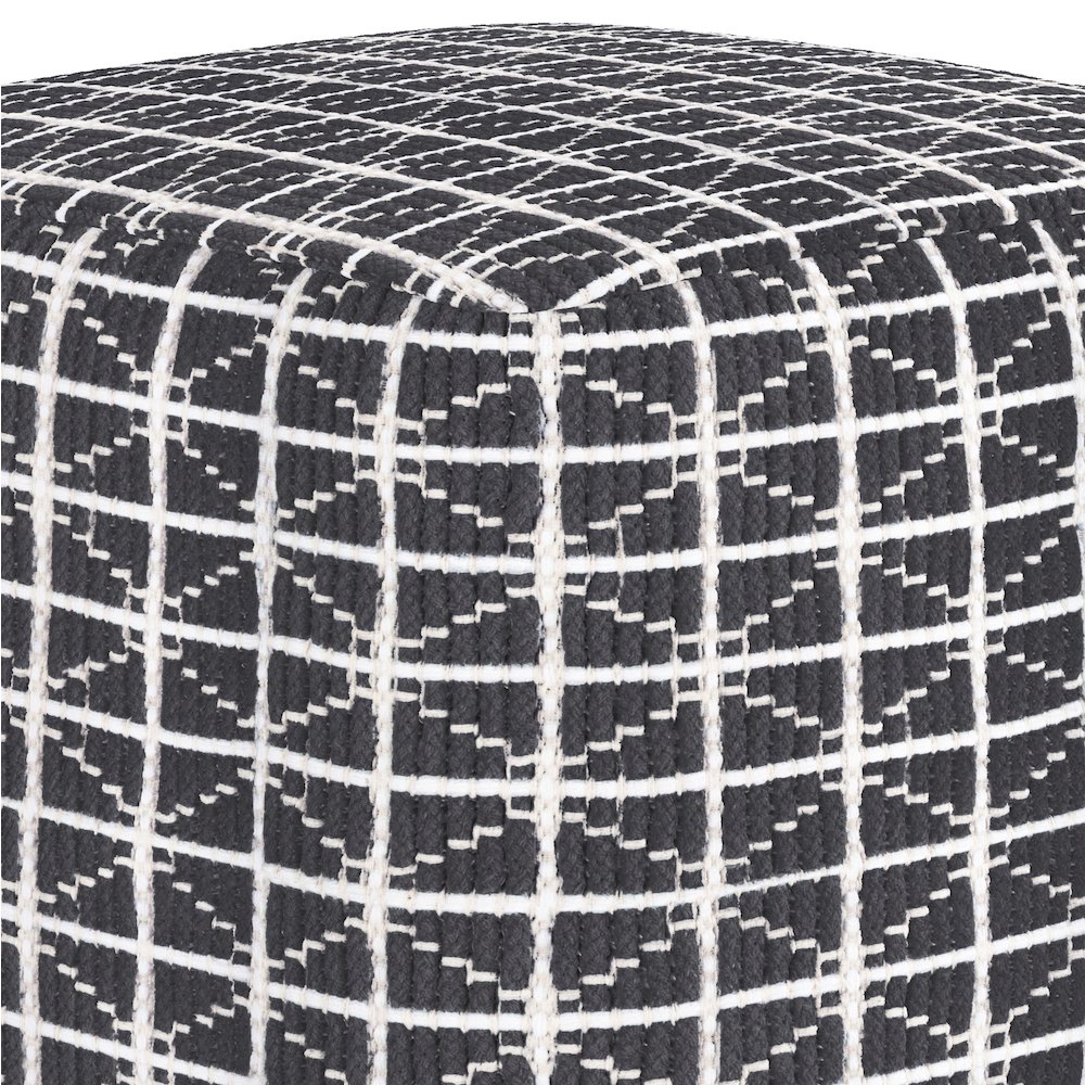 Noreen Square Pouf In Slate Grey And White Handloom Woven Pattern. Picture 3