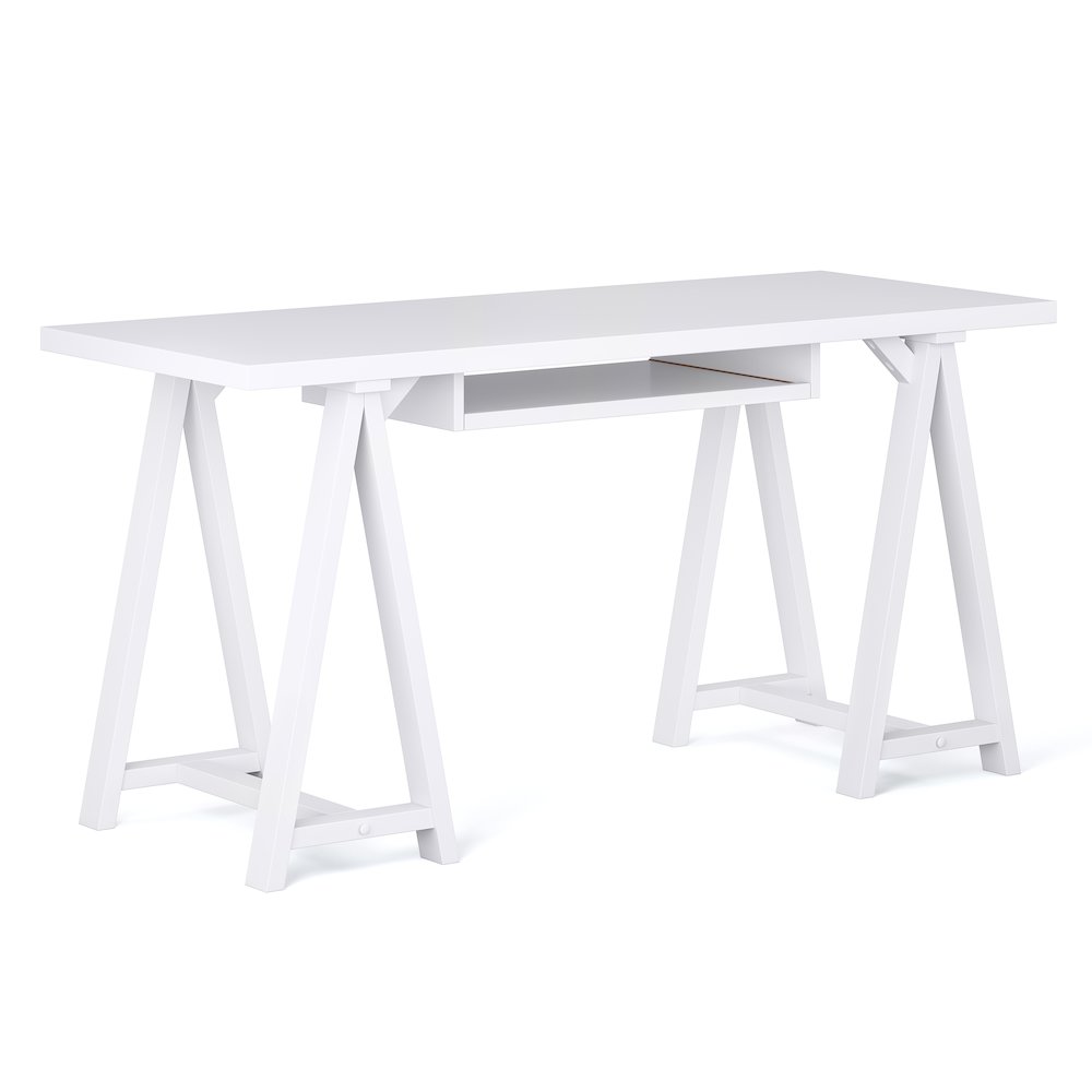 Sawhorse Solid Wood Desk In White. Picture 1