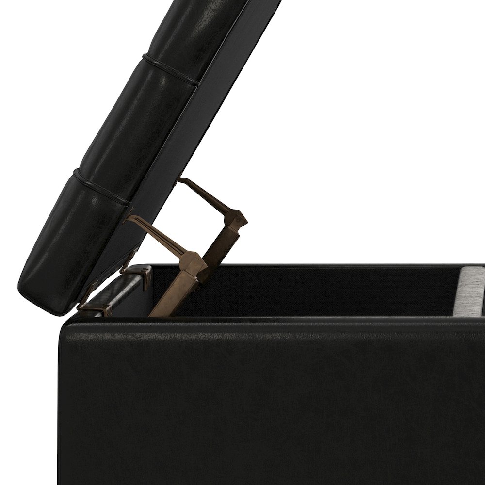 Laura Mid Century Lift Top Storage Ottoman in Midnight Black Vegan Faux Leather. Picture 14