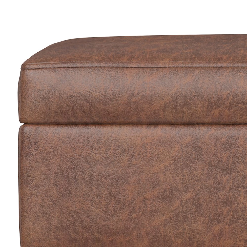 Small Storage Ottoman In Distressed Saddle Brown Vegan Faux Leather. Picture 6