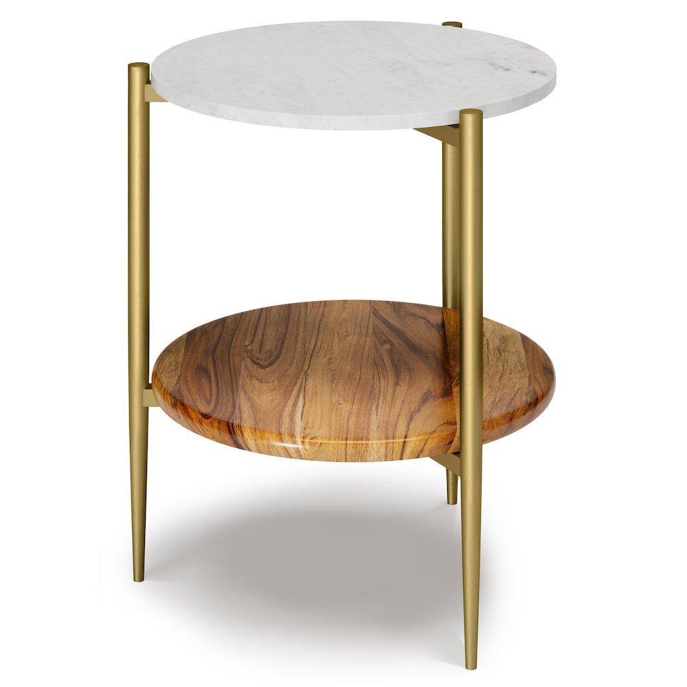 18 inch Round Mid-Century Genuine Marble & Solid Acacia Side Tables(Set of 2). Picture 4