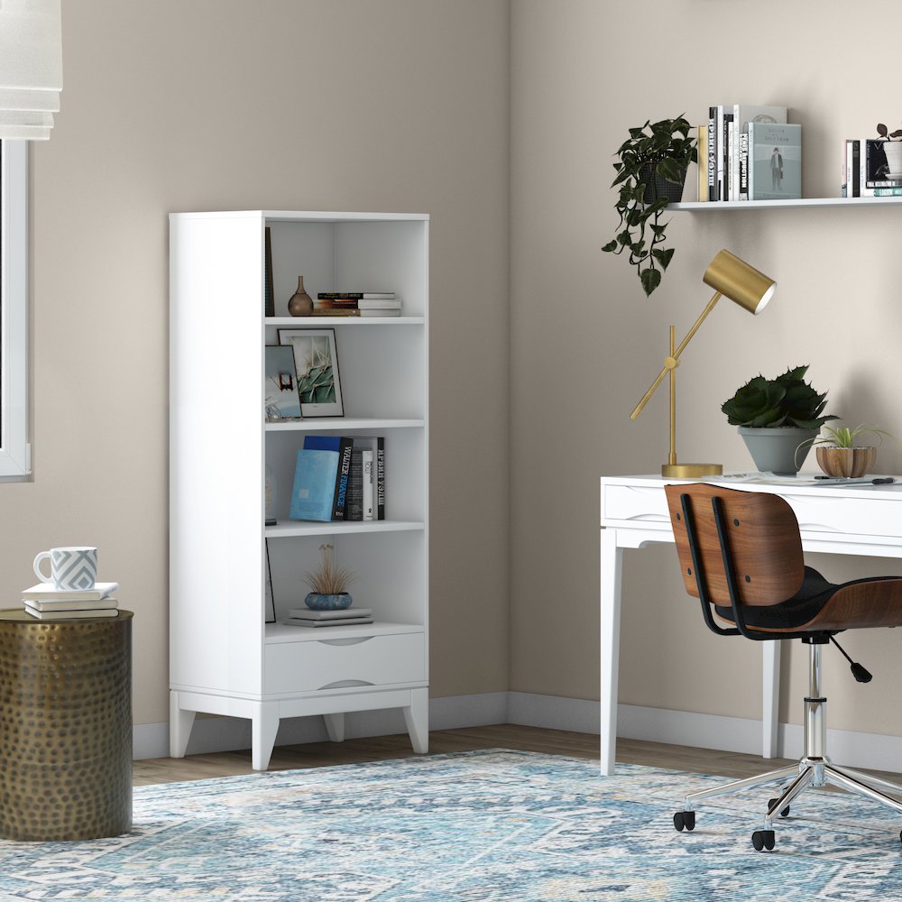 Harper Solid Hardwood Bookcase With Storage In White. Picture 5
