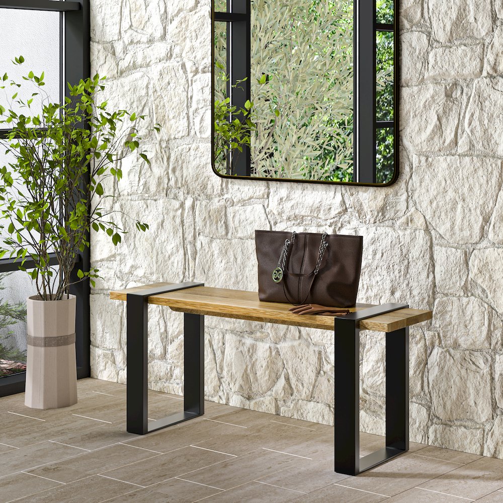 Nessa Solid Mango Wood Bench In Natural. Picture 5