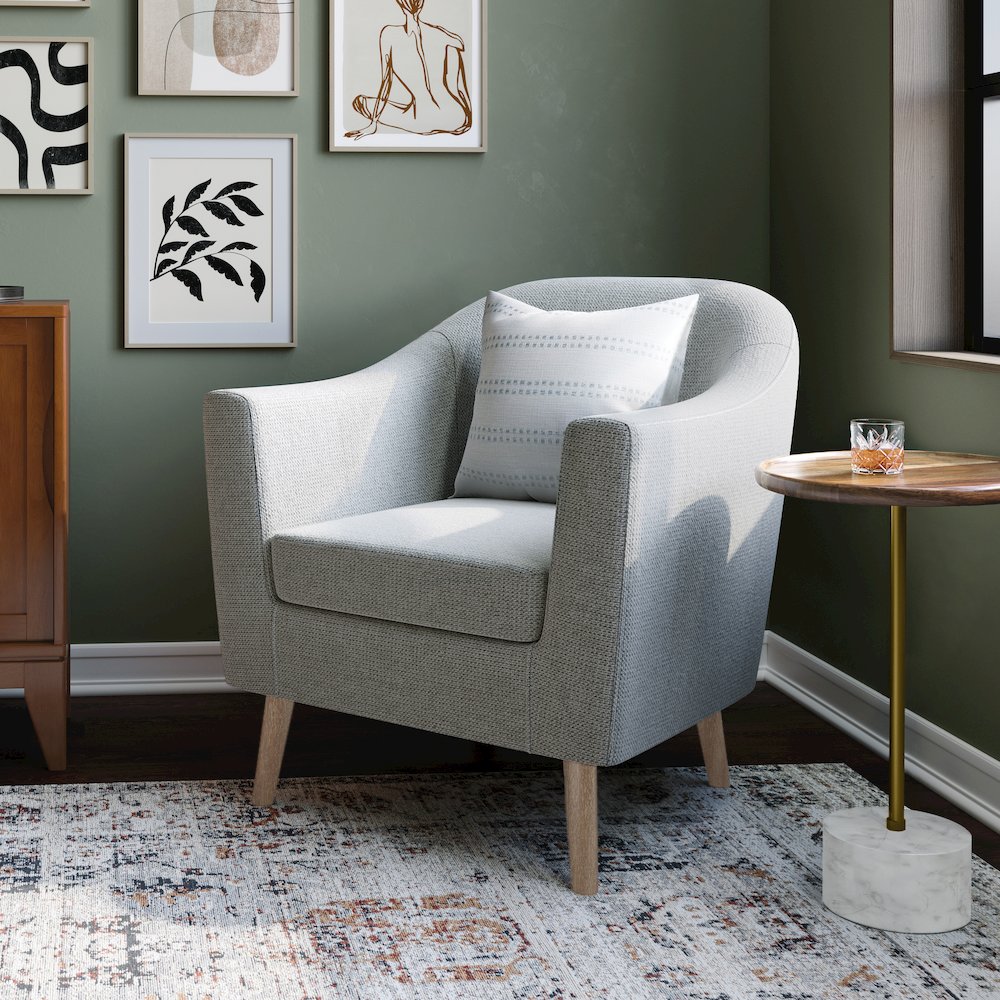 Thorne Accent Chair In Classic Grey Linen Look Fabric. Picture 5