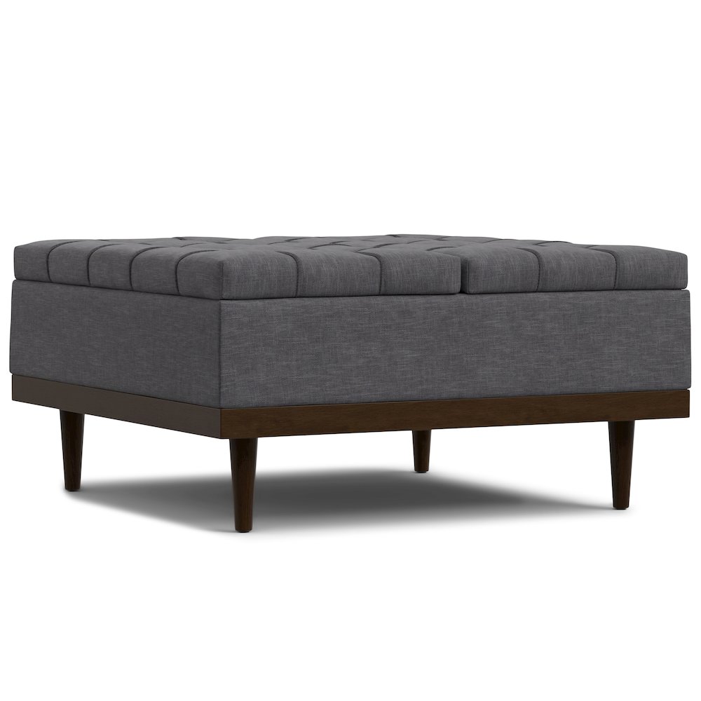 Mariah Lift Top Table Storage Ottoman in Slate Grey  Polyester Linen. Picture 1