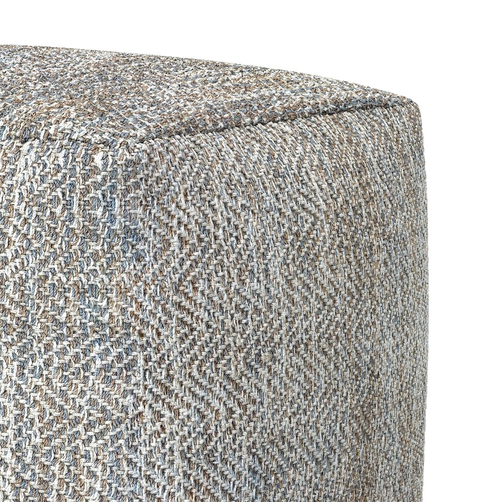 Nate 18 inch Wide Boho Square Pouf in Grey Mélange Cotton. Picture 3