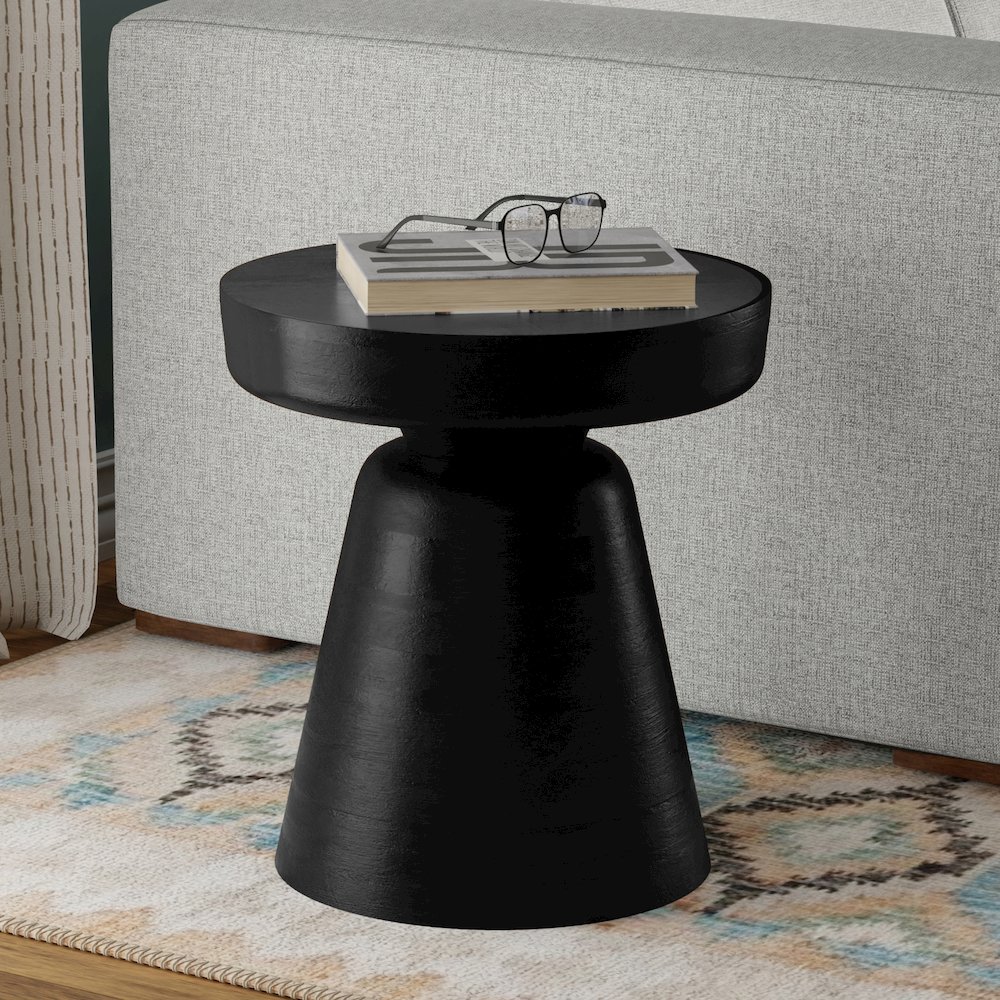 16 inch Wide Round Boho Contemporary Rustic Accent Table in Black. Picture 7