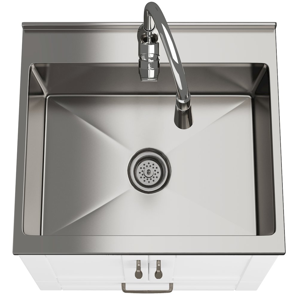24 Inch Laundry Cabinet With Pull-Out Faucet And Stainless Steel Sink In White. Picture 2