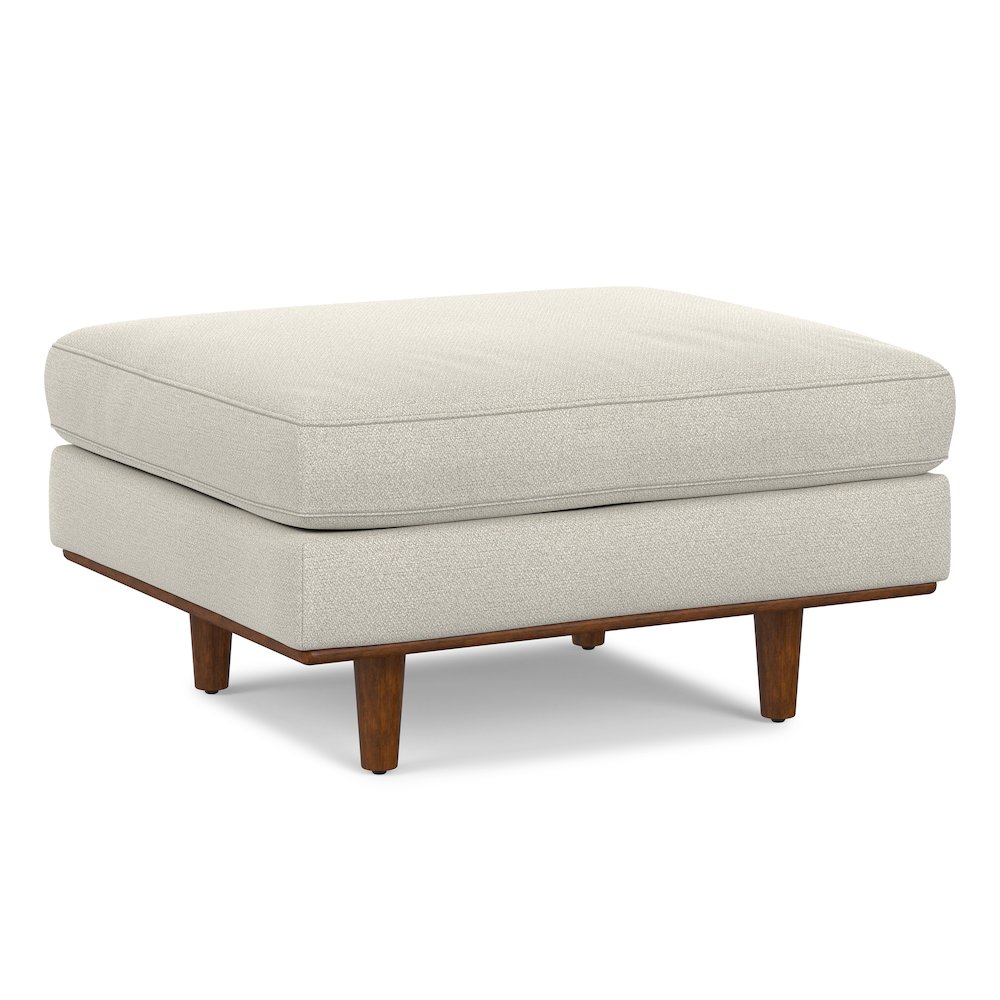 33 inch Wide Mid-Century Modern Table Ottoman in Cream White Woven-Blend Fabric. Picture 1