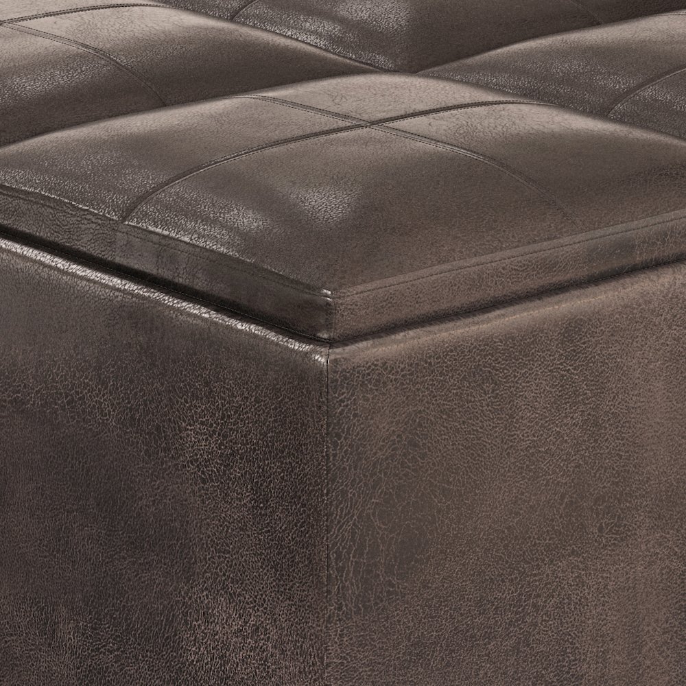 Coffee Table Storage Ottoman In Distressed Brown Vegan Faux Leather. Picture 2