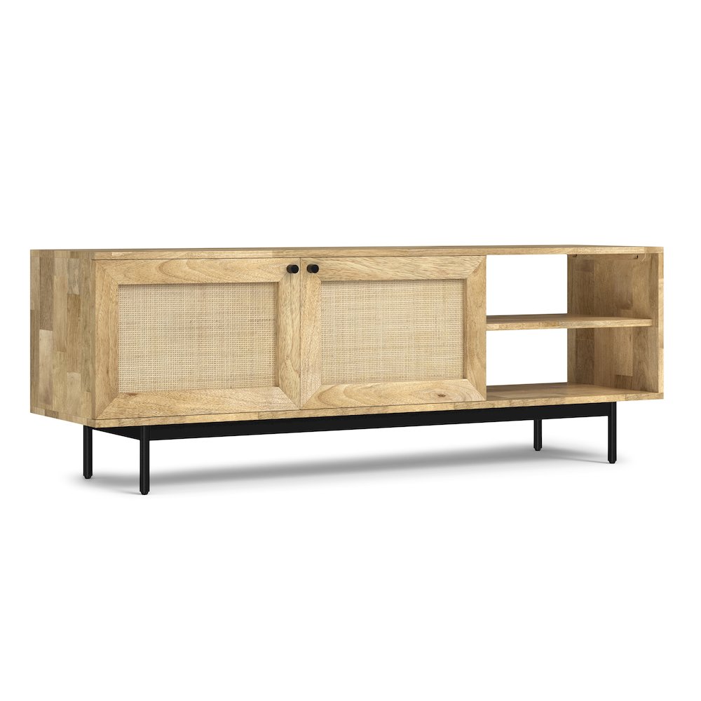 Reeves Solid Mango Wood Tv Media Stand In Natural For Tvs Up To 65 Inches. Picture 1