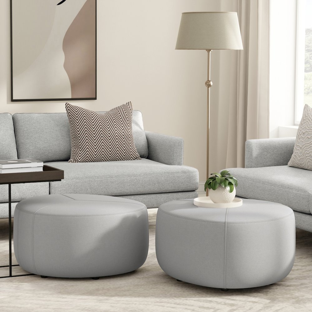 Moore Large Ottoman In Light Grey Linen Look Fabric. Picture 5