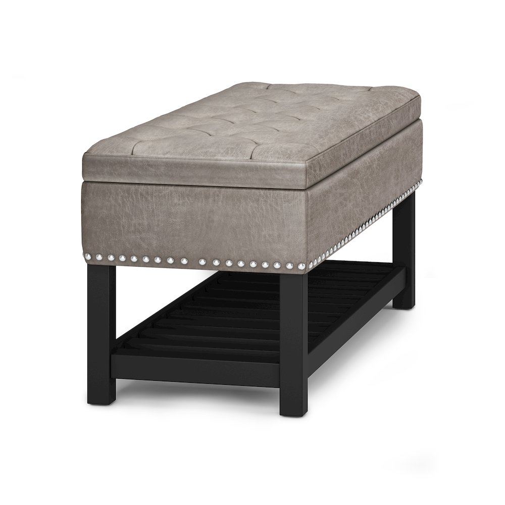 Lomond Solid Wood Storage Ottoman Bench In Distressed Grey Taupe. Picture 3