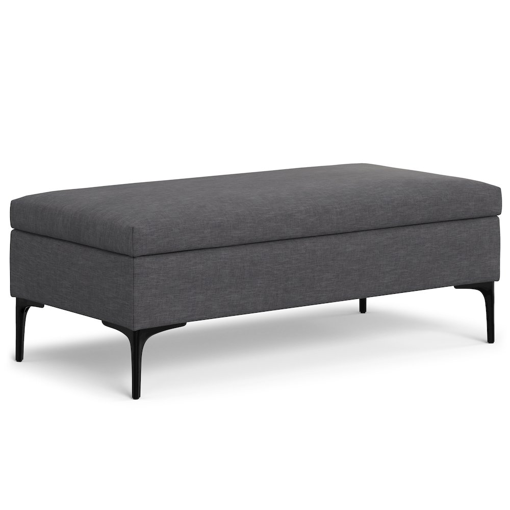 Large Coffee Table Storage Ottoman with Lift up Lid in Slate Grey Polyester. Picture 1