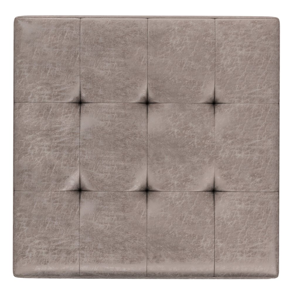 Square Coffee Table Storage Ottoman In Distressed Grey Taupe Vegan Faux Leather. Picture 2