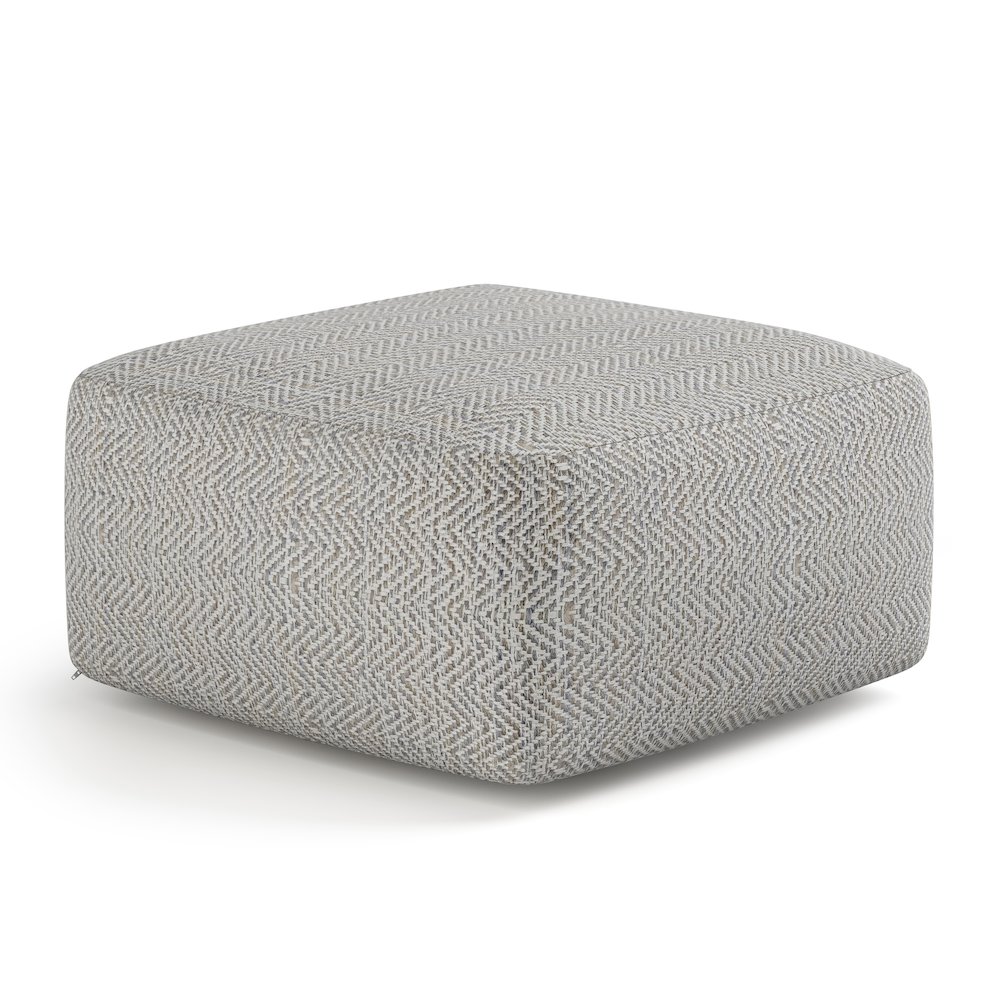 Nate Square Pouf In Patterned Grey Melange Cotton. Picture 1