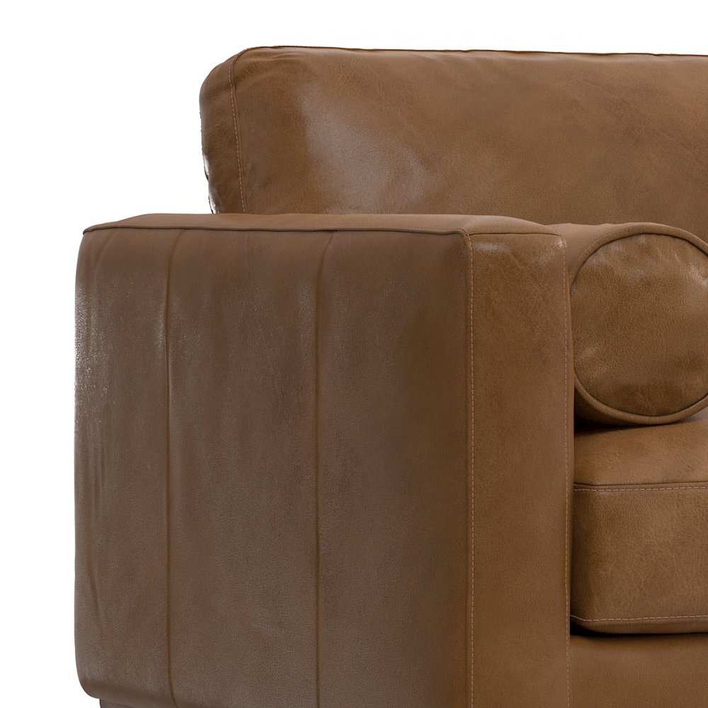 Mid-Century Modern Accent Chair In Caramel Brown Top Grain Genuine Leather. Picture 2