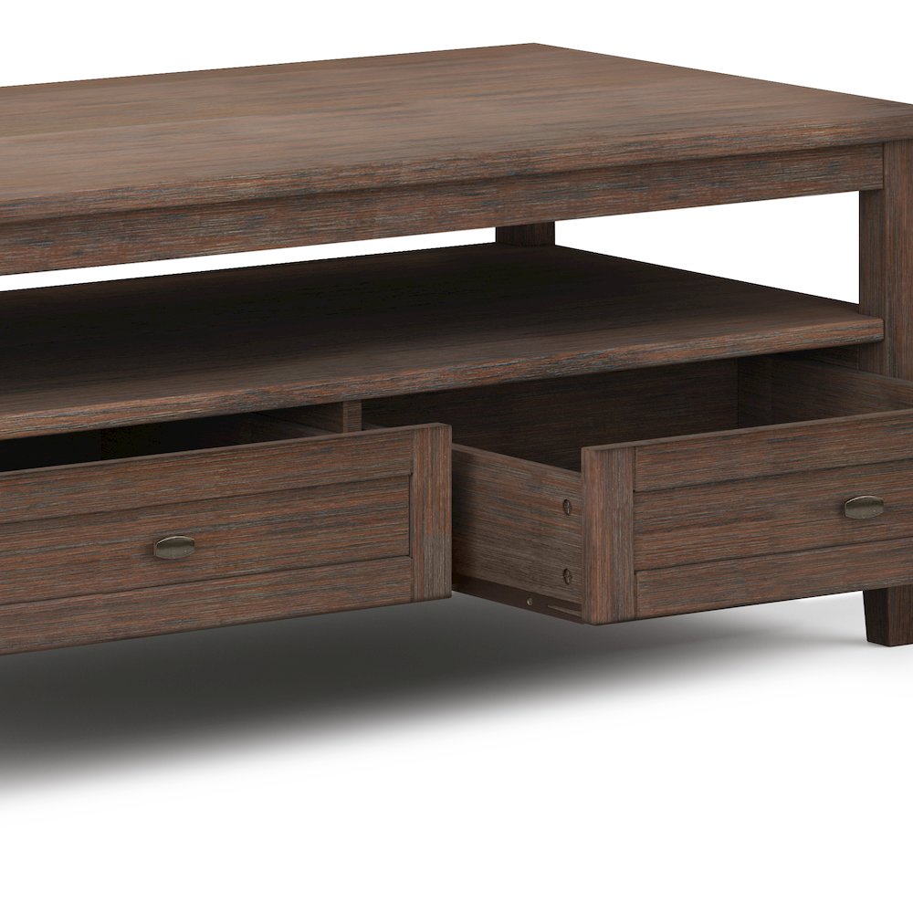 Warm Shaker Solid Wood Coffee Table In Farmhouse Brown. Picture 3