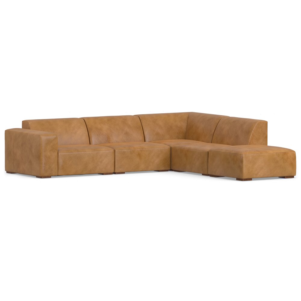 Rex Right Corner Sectional Modular Sofa With Ottoman In Genuine Leather. Picture 1