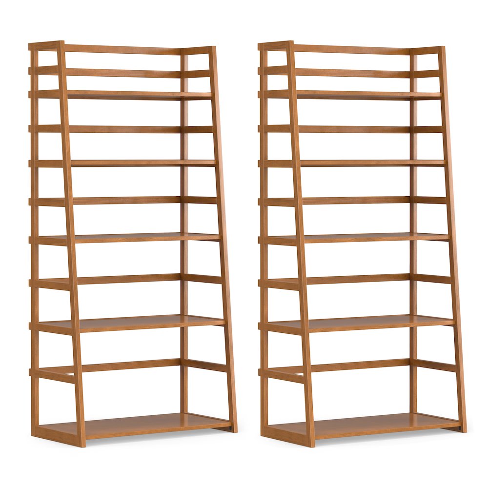 30 Inch Solid Wood 5 Shelf Ladder Bookcase In Light Golden Brown (Set Of 2). Picture 1