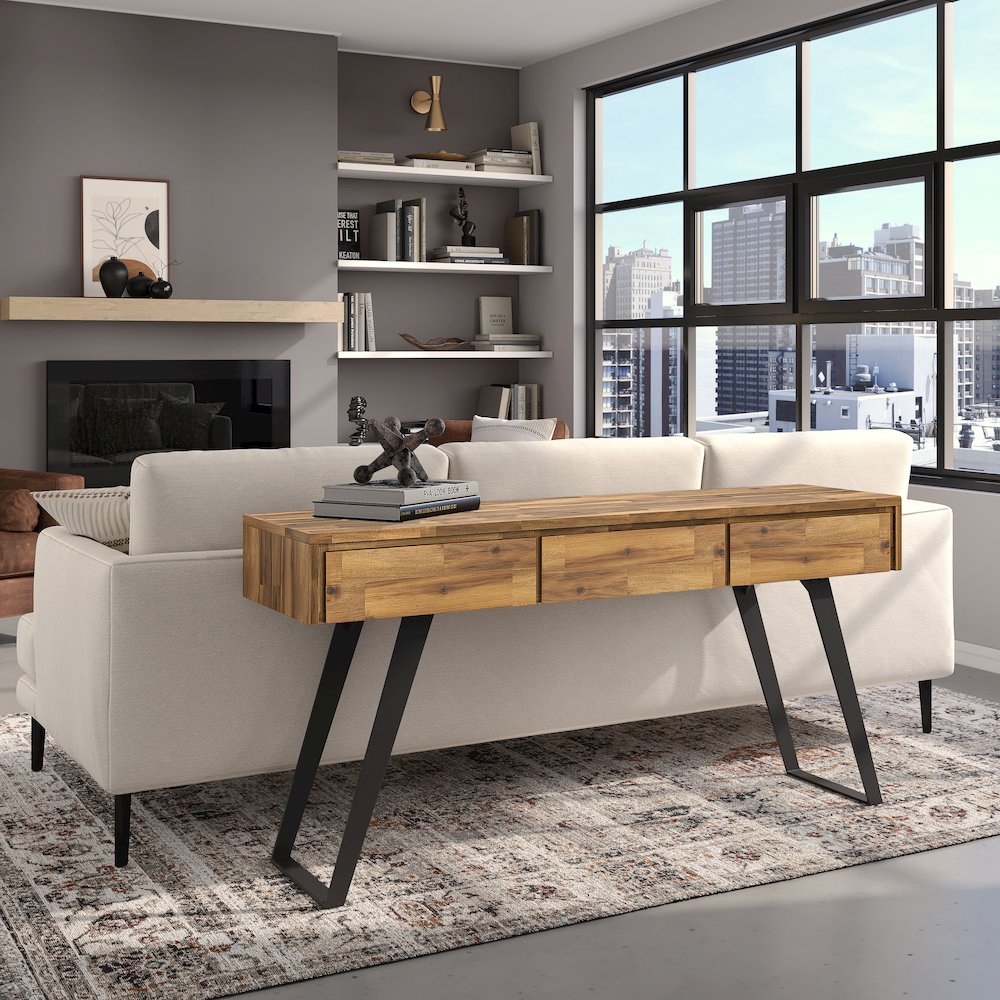 Lowry Solid Acacia Wood Console Sofa Table In Distressed Golden Wheat. Picture 5