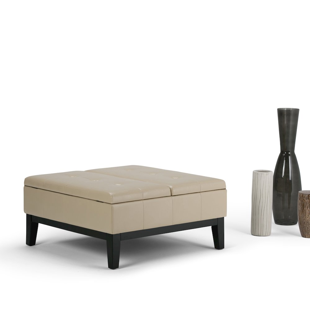 Dover Square Coffee Table Storage Ottoman In Satin Cream Vegan Faux Leather. Picture 5