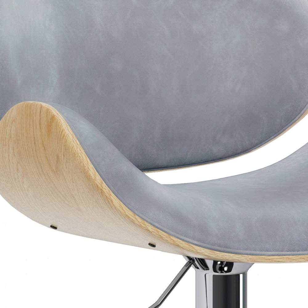 Marana Bentwood Adjustable Swivel Bar Stool In Stone Grey Vegan Faux Leather. Picture 2