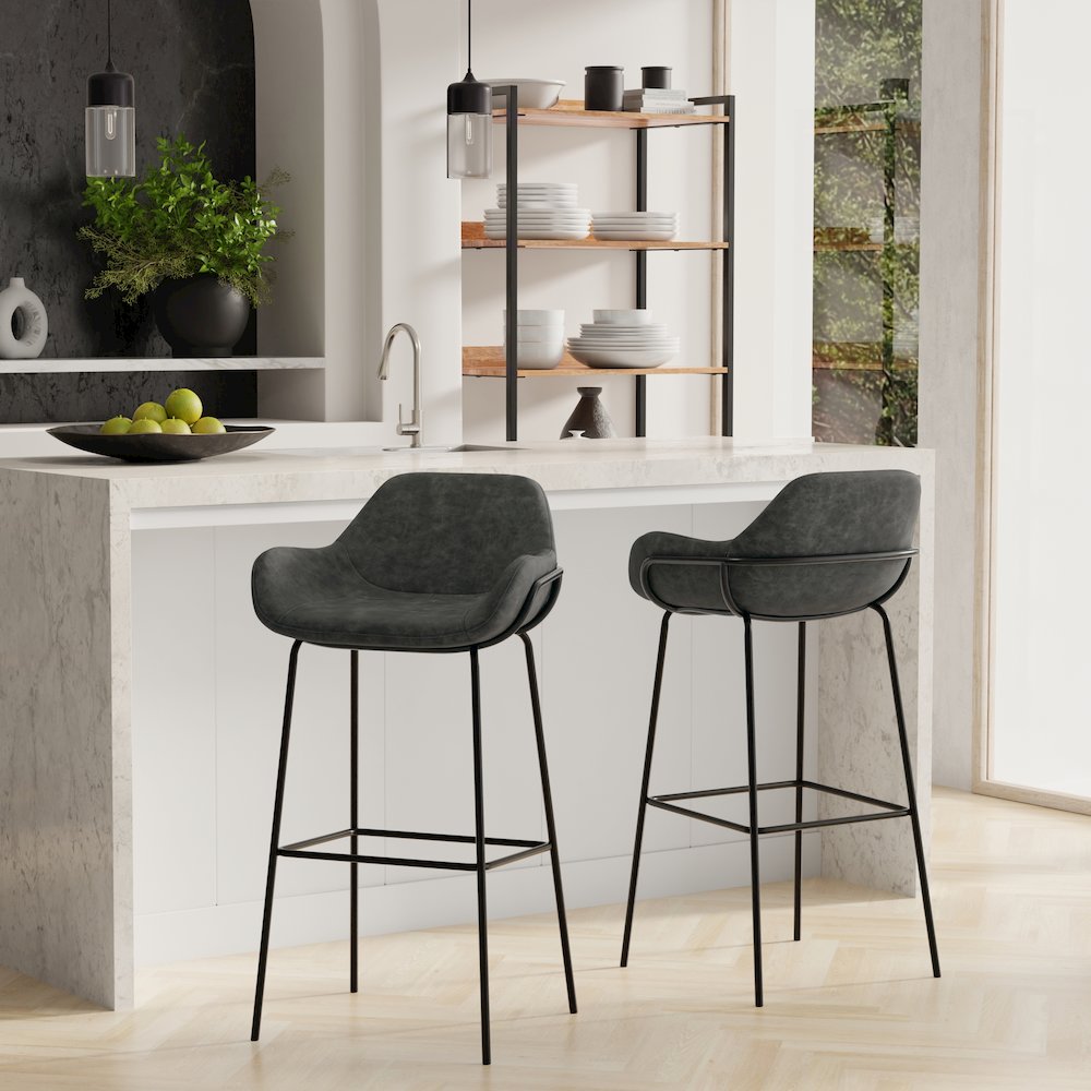 Mira Bar Stool In Distressed Slate Grey  Vegan Faux Leather. Picture 5