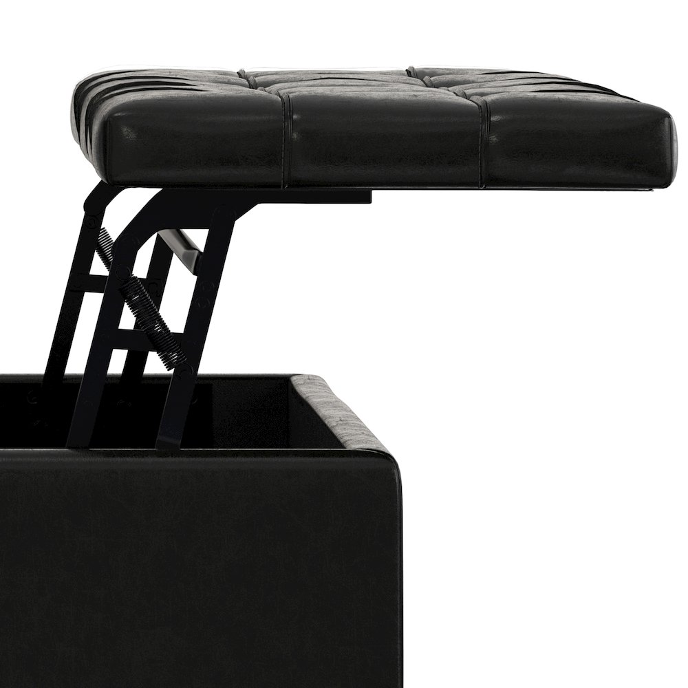 Laura Mid Century Lift Top Storage Ottoman in Midnight Black Vegan Faux Leather. Picture 13
