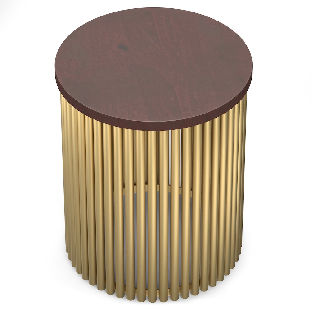 Demy Metal And Wood Accent Table In Cognac And Gold. Picture 2