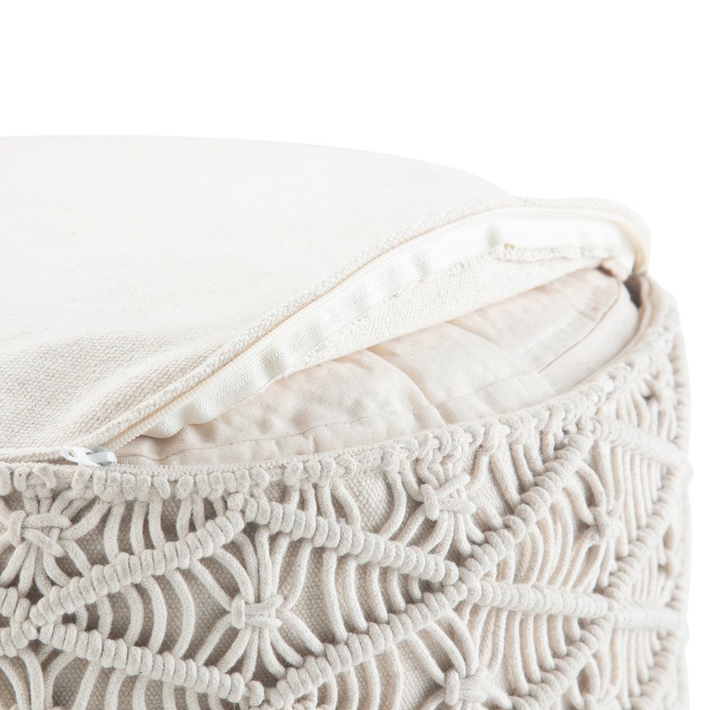 Coates Round Macrame Pouf In Natural Cotton. Picture 4