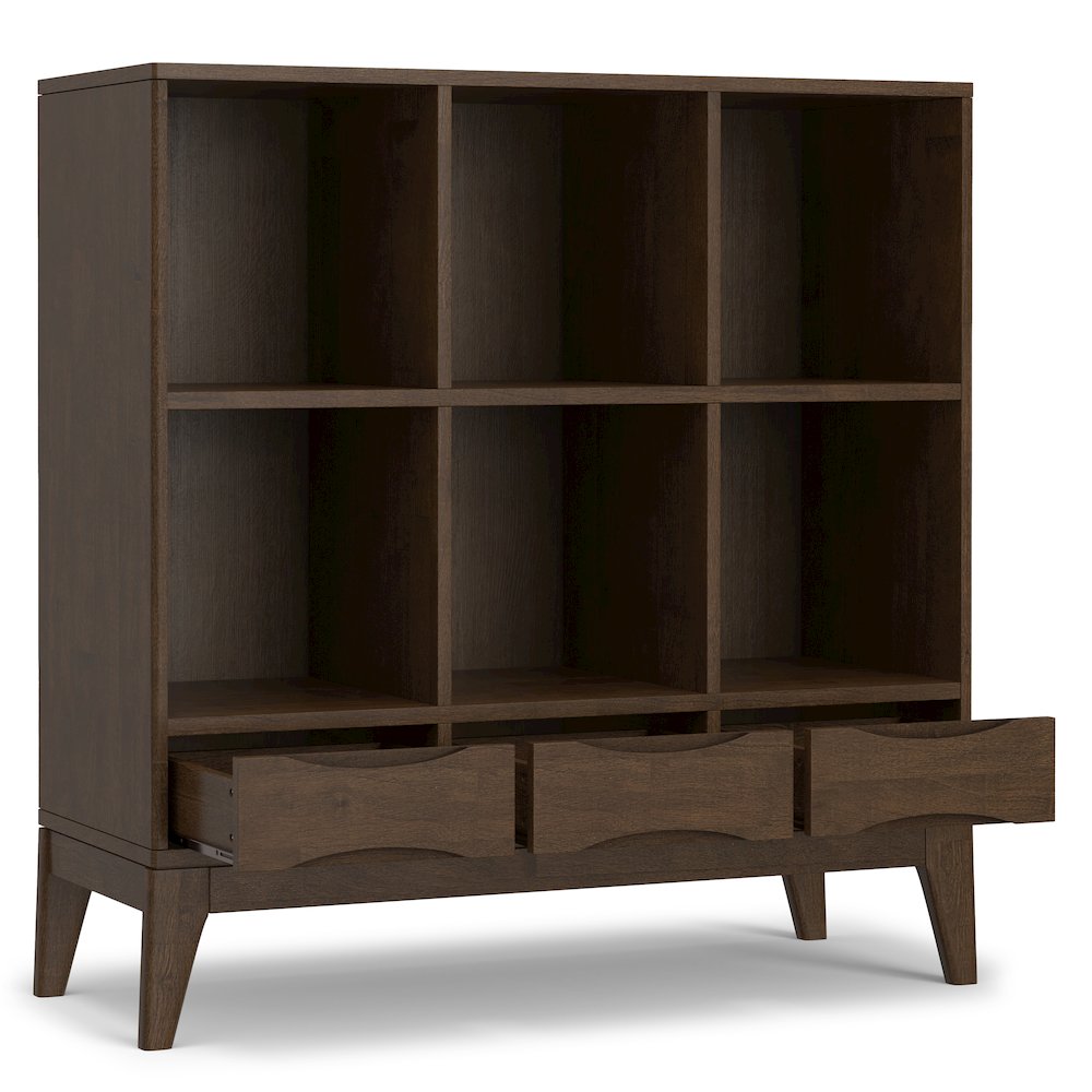 Harper SOLID HARDWOOD Low 6 Cube Storage with Drawers in Walnut Brown. Picture 6