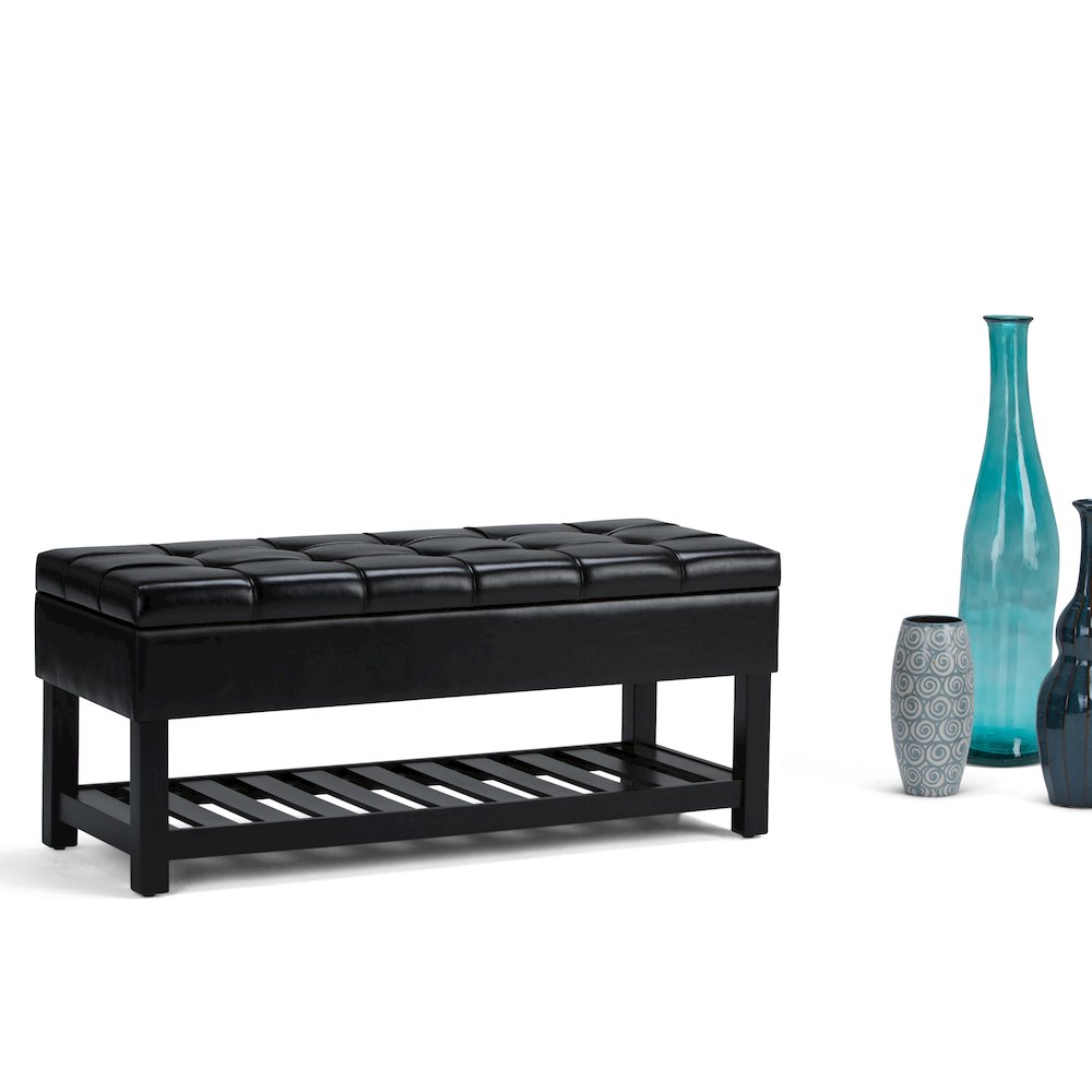 Saxon Solid Hardwood Storage Ottoman Bench In Midnight Black. Picture 5